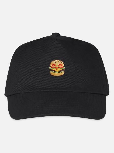 Bestickter Burger - Kinder Basecap - Schwarz