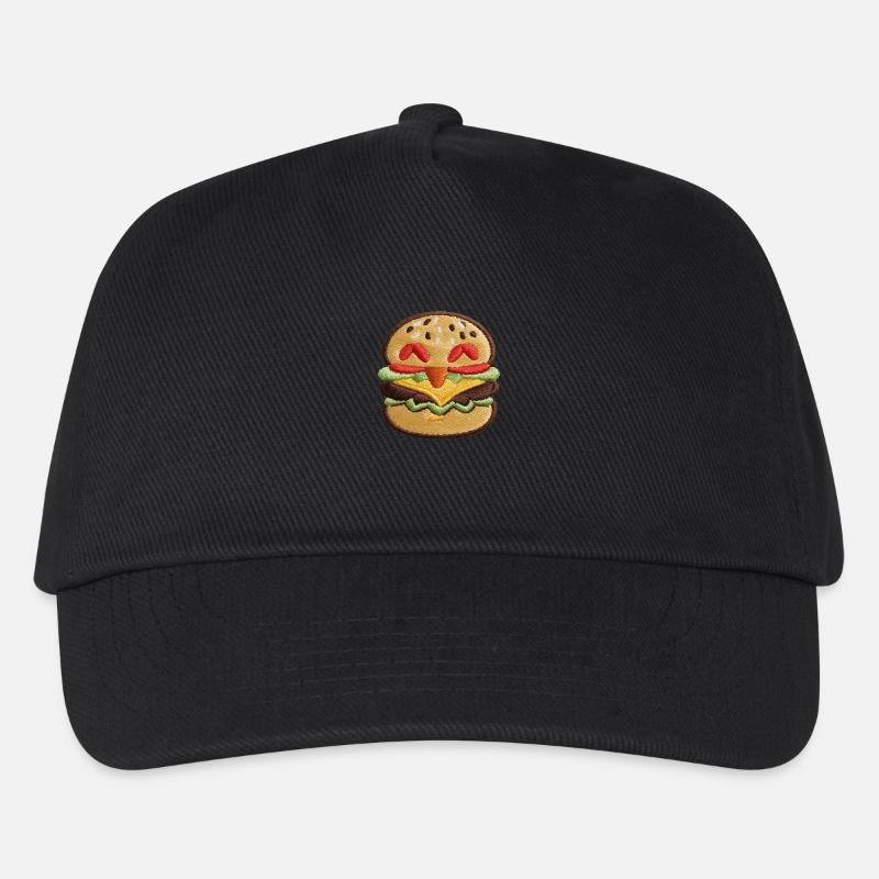 Bestickter Burger - Kinder Basecap - Schwarz