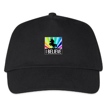 I BELIEVE Einhorn vor leuchtenden Regenbogenstrahl - Kinder Basecap - Schwarz - Vorne
