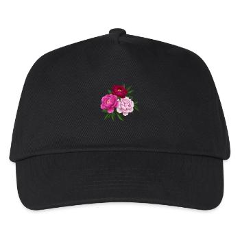 Peony pink white and red - Kids’ Baseball Cap - black - Front