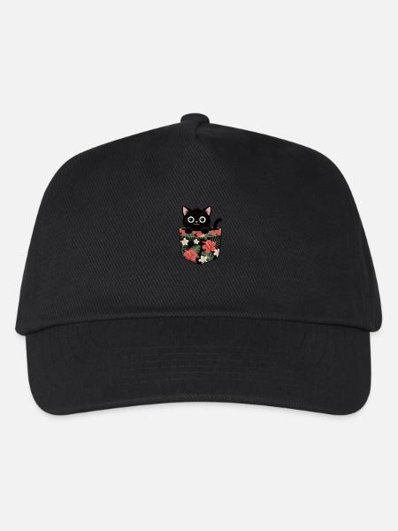 Süße Schwarze Katze im Tropentaschen-Design - Kinder Basecap - Schwarz