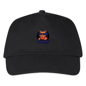 Neon DJ Cat mit Kopfhörer und Plattenspieler - Kinder Basecap - Schwarz - Vorne