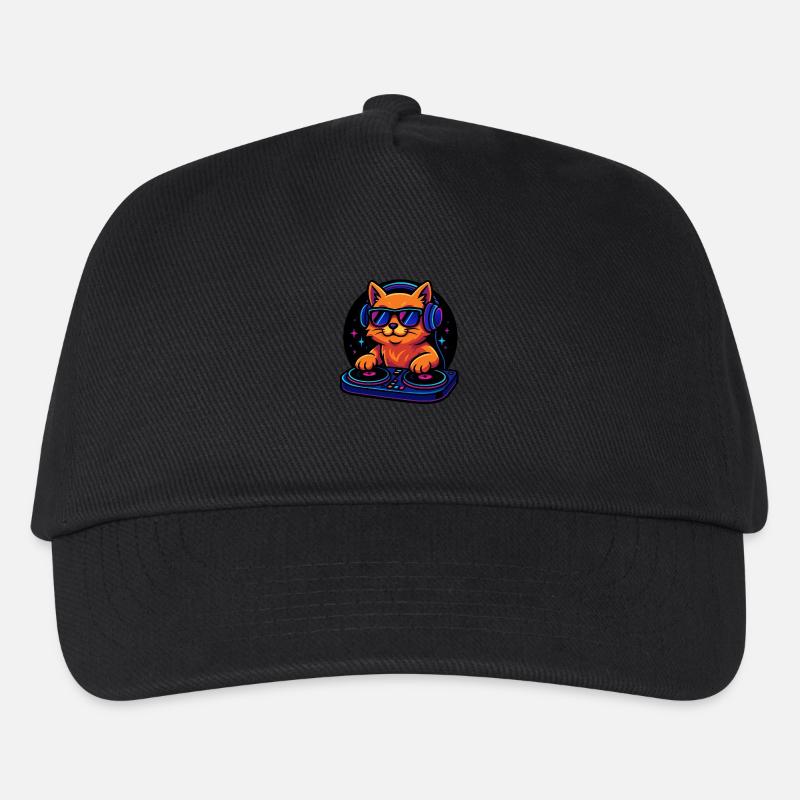 Neon DJ Cat mit Kopfhörer und Plattenspieler - Kinder Basecap - Schwarz