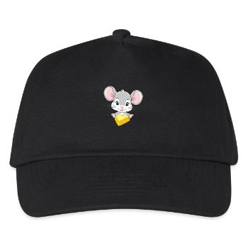 Niedliche Babymaus mit einem Stück Käse - Kinder Basecap - Schwarz - Vorne