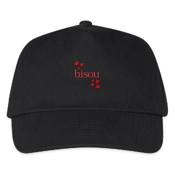 Bisou Red Typografie mit Kissing Lips - Kinder Basecap - Schwarz - Vorne