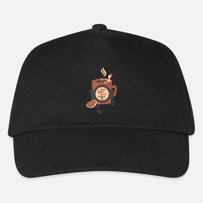 Forget love-fall in coffee- Kaffee Liebe verliebt - Kinder Basecap - Schwarz