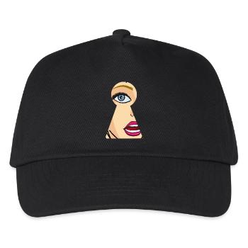 Frau schaut durch Schlüsselloch, Comic Pop Art - Kinder Basecap - Schwarz - Vorne