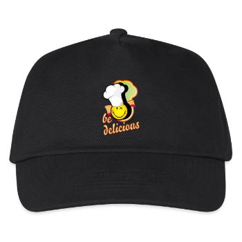 fröhliches Smiley mit großer Kochmütze - Kinder Basecap - Schwarz - Vorne