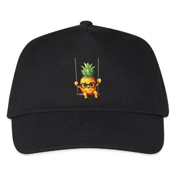 Schwein mit Sonnenblumenkranz, Charmantes - Kinder Basecap - Schwarz - Vorne