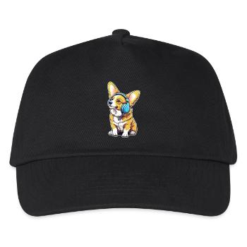 Corgi mit Kopfhörern - Kinder Basecap - Schwarz - Vorne