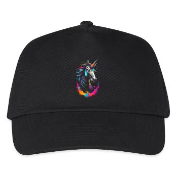 Buntes Neon Einhorn - Fantasie Traumlandschaft - Kinder Basecap - Schwarz - Vorne