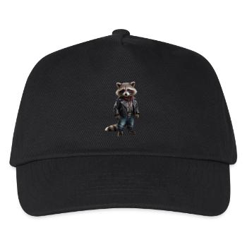 Raccoon in biker gear - Kids’ Baseball Cap - black - Front