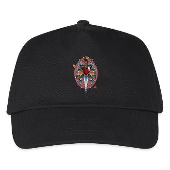 Herz | Dolch | Tattoo Art | Old school - Kinder Basecap - Schwarz - Vorne