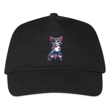 Verspielte Katze im Kinder-Stil - Kinder Basecap - Schwarz - Vorne