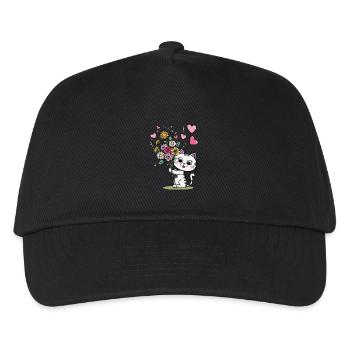 Cute kitten with bouquet of flowers on Valentine's Day - Kids’ Baseball Cap - black - Front