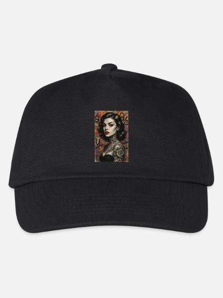 Moderne Pin Up Frau Omikly Vintage Retro Streetart - Kinder Basecap - Schwarz