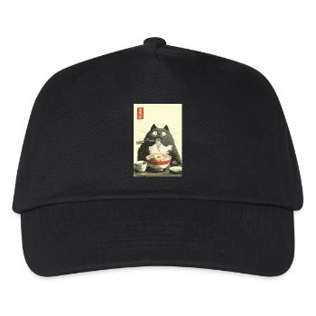 Wide-Eyed Cat Slurping Ramen - Kids’ Baseball Cap - black - Front
