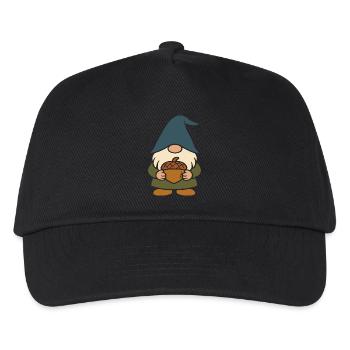 Gartenzwerg-Wichtel mit Eichel Motiv für'n Herbst - Kinder Basecap - Schwarz - Vorne