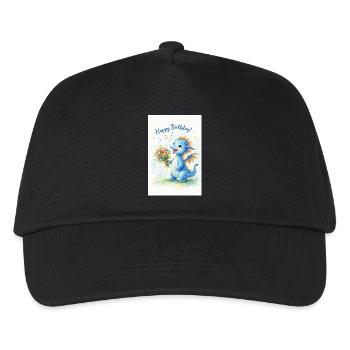 Blauer Drache mit Blumenstrauß - Kinder Basecap - Schwarz - Vorne