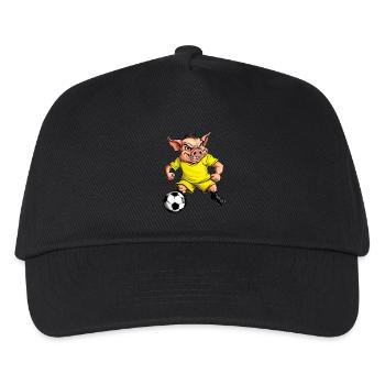 Schweinchen Fussball / gelbes Schweinchen - Kinder Basecap - Schwarz - Vorne
