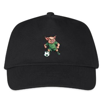 Schweinchen Fussballer grün - Kinder Basecap - Schwarz - Vorne