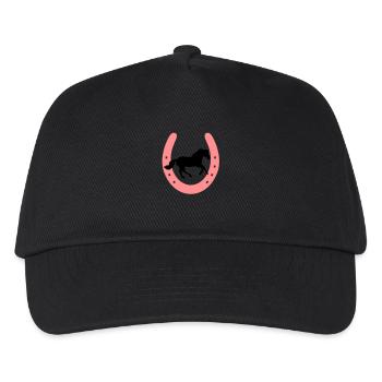 Hufeisen mit galoppierendem Pferd / Pony - Kinder Basecap - Schwarz - Vorne