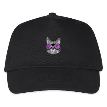 Katze mit cooler rosa Sonnenbrille - Kinder Basecap - Schwarz - Vorne