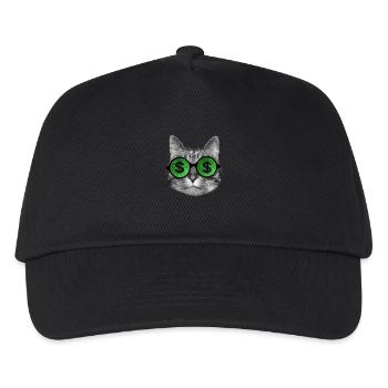 Lustige reiche Katze mit Dollarzeichenbrille - Kinder Basecap - Schwarz - Vorne