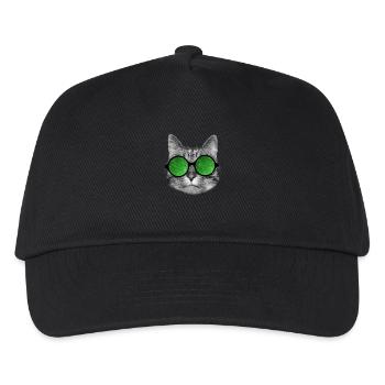 Lustige Katze trägt grüne Partybrille - Kinder Basecap - Schwarz - Vorne