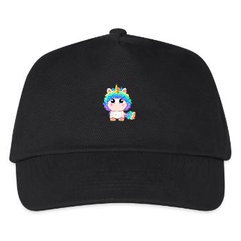 00265 flauschiges Einhorn Baby mit Regenbogenmähne - Kinder Basecap - Schwarz - Vorne