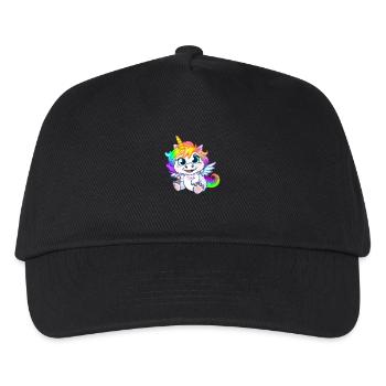 00264 flauschiges Einhorn Baby mit Regenbogenmähne - Kinder Basecap - Schwarz - Vorne