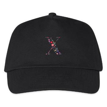 Personalisierter Blumenbuchstabe x - Geschenkidee - Kinder Basecap - Schwarz - Vorne