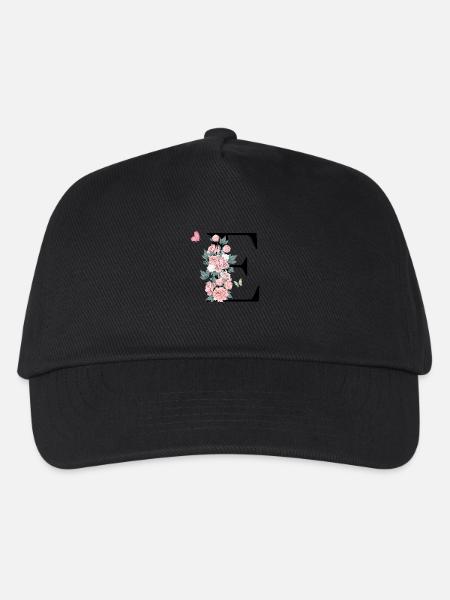 Buchstabe e rosa Blumen - Kinder Basecap - Schwarz