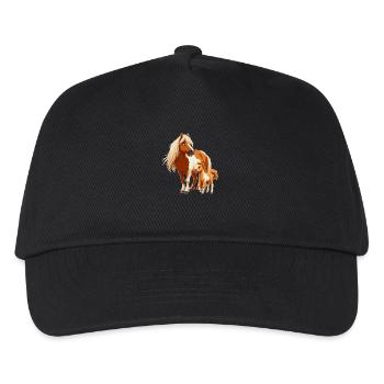Shetlandpony mit Fohlen - Kinder Basecap - Schwarz - Vorne