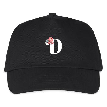 Minimalistischer Blumenbrief - Kinder Basecap - Schwarz - Vorne