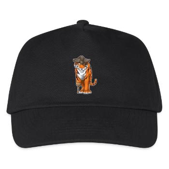 Tiger Pirat Holzbein Augenklappe - Kinder Basecap - Schwarz - Vorne