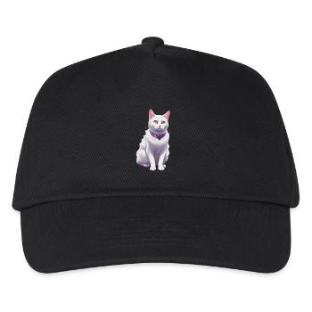 Weiße Katze mit lila Halsband - Kinder Basecap - Schwarz - Vorne