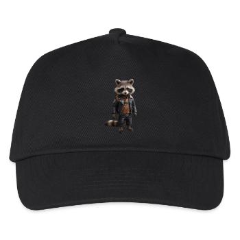 Raccoon in biker gear - Kids’ Baseball Cap - black - Front