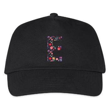 Personalisierter Blumenbuchstabe E - Geschenkidee - Kinder Basecap - Schwarz - Vorne