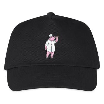Schwein Koch Kochlöffel Kochen - Kinder Basecap - Schwarz - Vorne