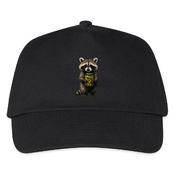 Niedlicher Waschbär mit Gurkenglas Tier Müll Panda - Kinder Basecap - Schwarz - Vorne