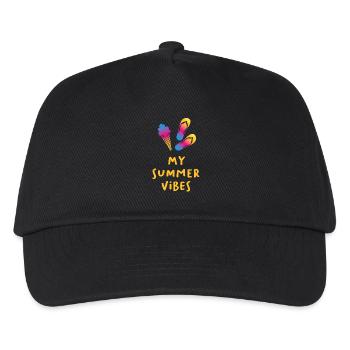 Summer Vibes Eis Flip Flops Quote Sommer Urlaub - Kinder Basecap - Schwarz - Vorne