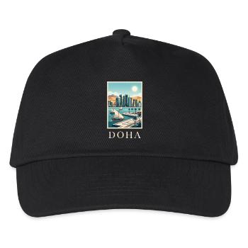Doha Waterfront Cityscape Katar Reiseplakat - Kinder Basecap - Schwarz - Vorne
