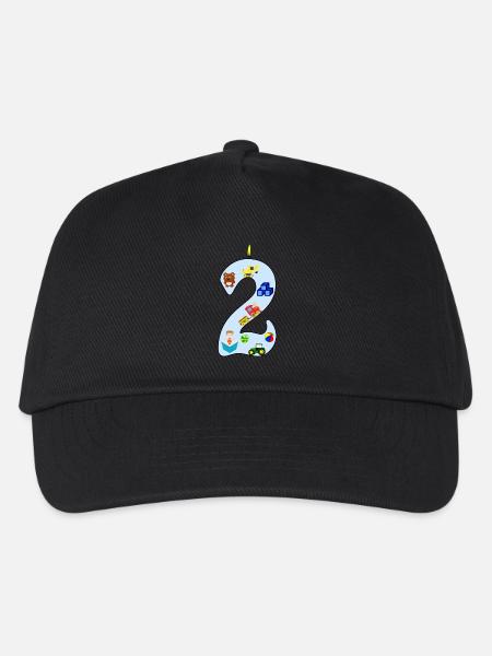 Zweiter Geburtstag Bagger Trecker Geschenk 2 Jahre - Kinder Basecap - Schwarz