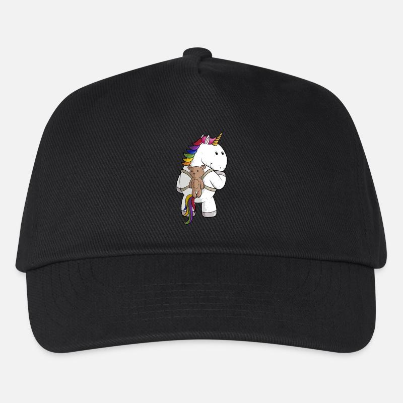 Comic Einhorn mit Rucksack - Kinder Basecap - Schwarz