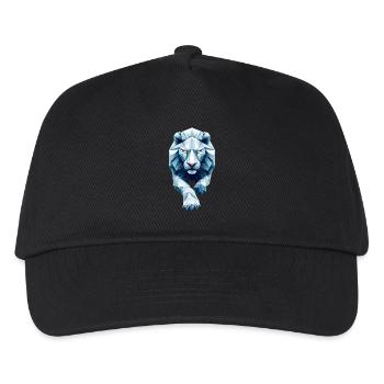 Blue White Lion Face Origami Geometric 3D - Kids’ Baseball Cap - black - Front