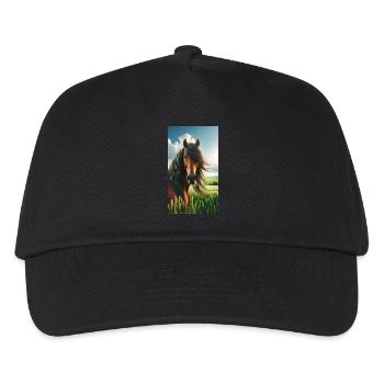 Braunes Pferd - Kinder Basecap - Schwarz - Vorne