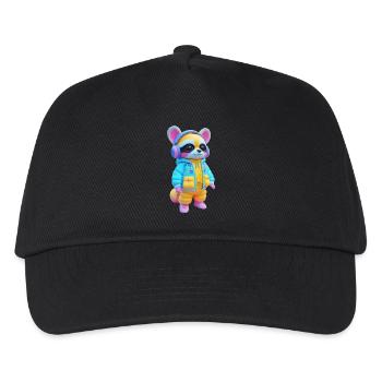 Waschbär mit Kopfhörern - Kinder Basecap - Schwarz - Vorne