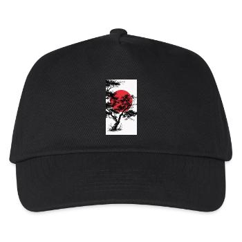 Manga-Style Dark Tree with Red Sun - Kids’ Baseball Cap - black - Front