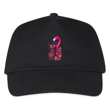 Tropische Katze & Flamingo - Sommer 2025 - Kinder Basecap - Schwarz - Vorne